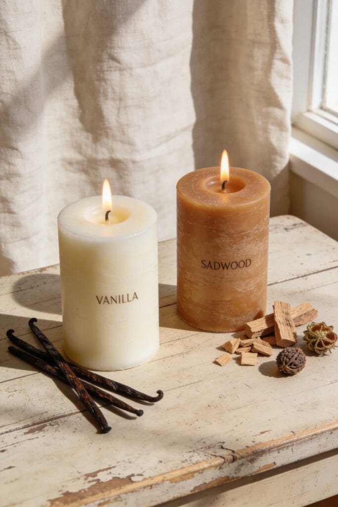 choosing between vanilla and sandalwood