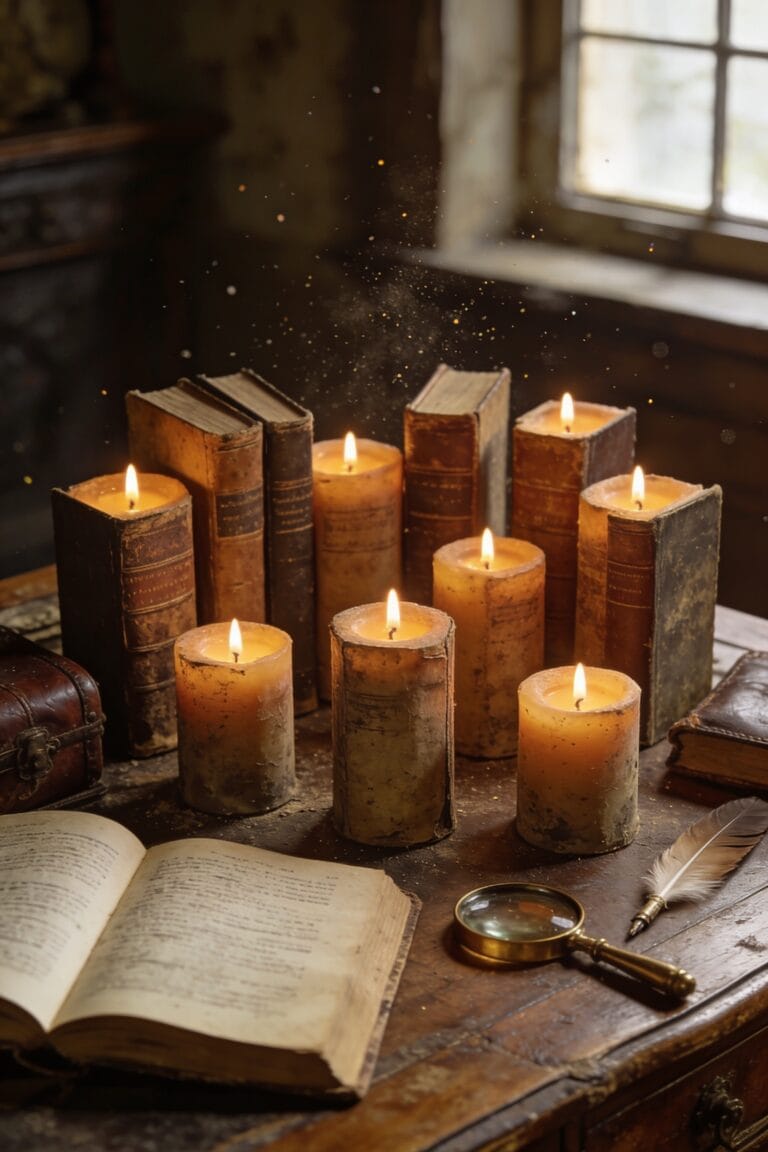 top musty old book candles